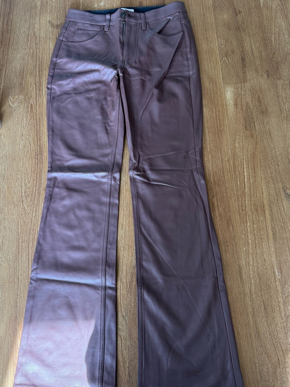 A.L.C. Burgundy Coated Faux Leather Flare Pants Size 2